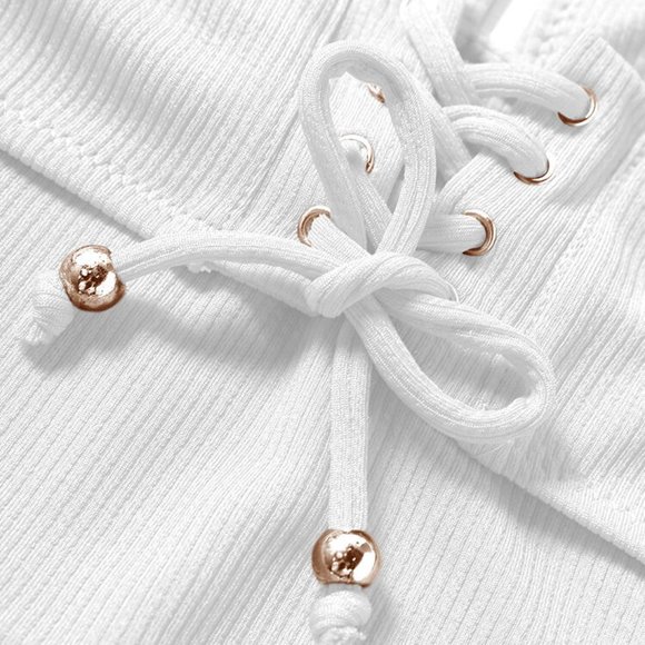 Solid Lace Up One-Piece Swimsuit - White L NEW - Picture 4 of 7